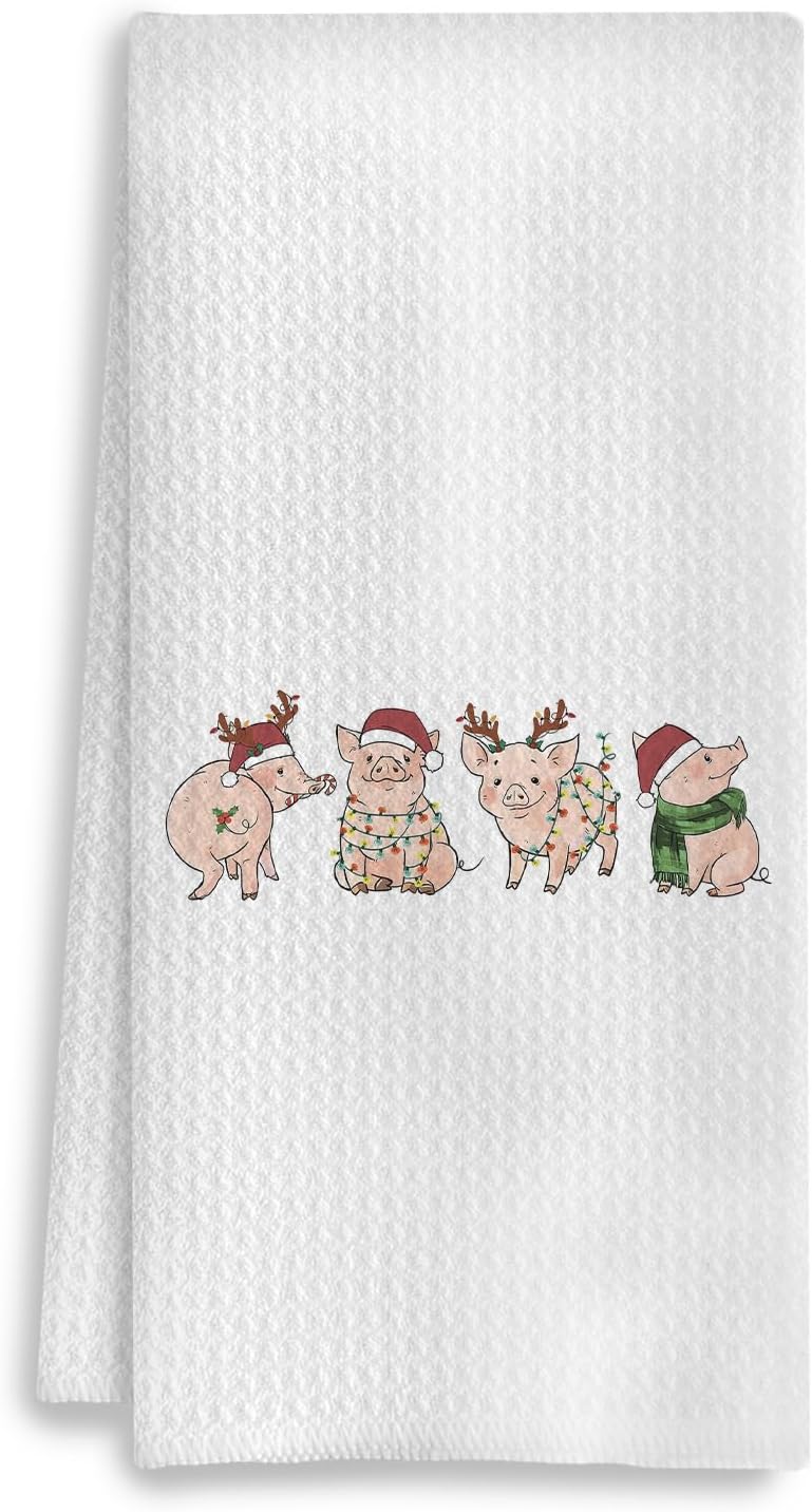 COWEB Christmas Pig Kitchen Towels, Pig Gifts for Women Girls, Pigs Christmas Decorations Dish Towels, Farmhouse Christmas Hand Towel for Bathroom, 16x24 Inch - Image 1
